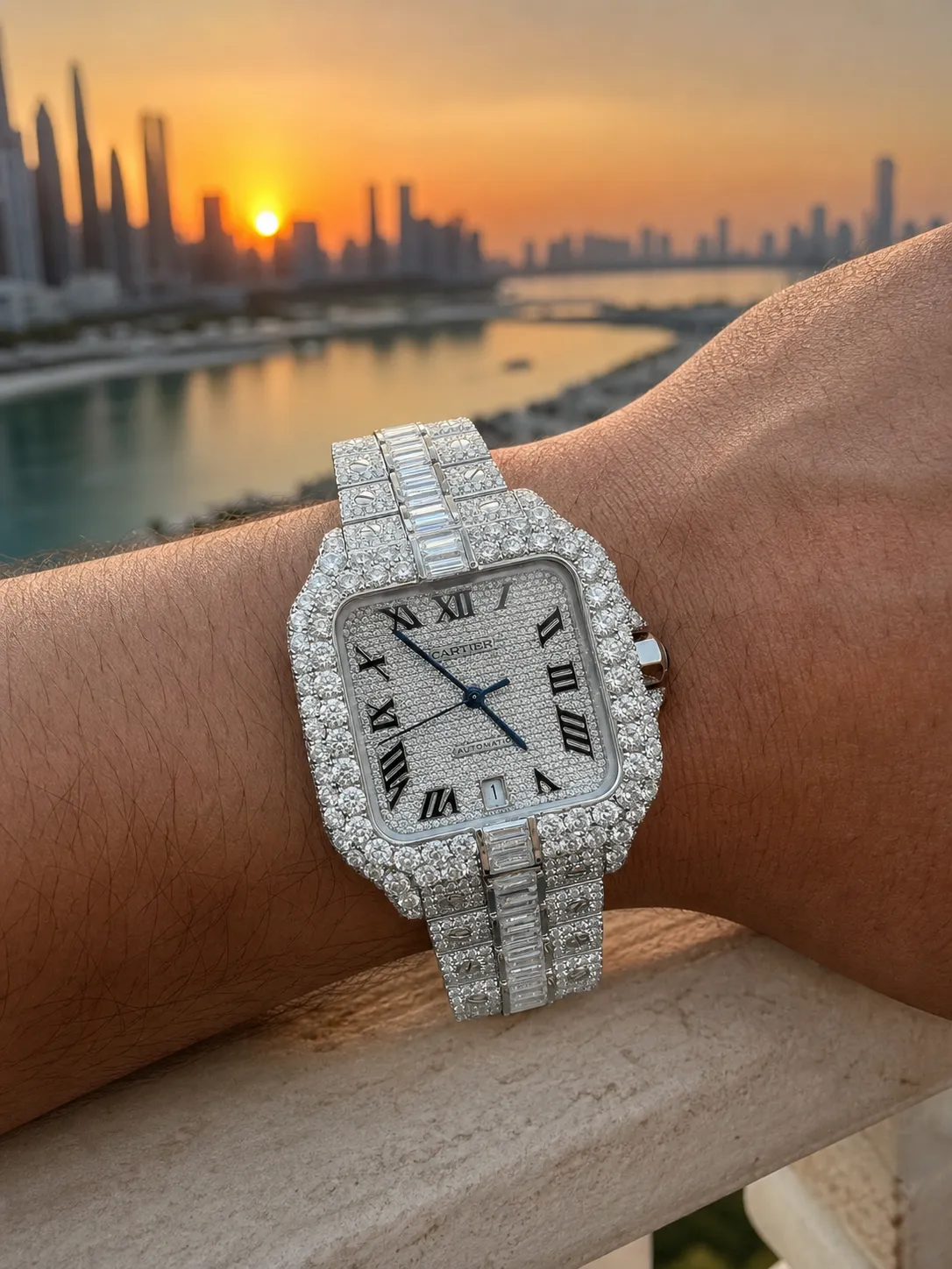 Cartier Santos 40mm Icedout Watch with Baguette Stones D1485019277