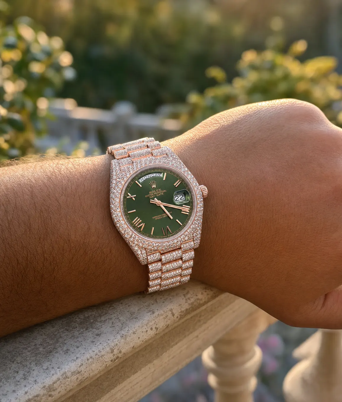 Day-Date Icedout Watch with Olive Green Dial D1147519302