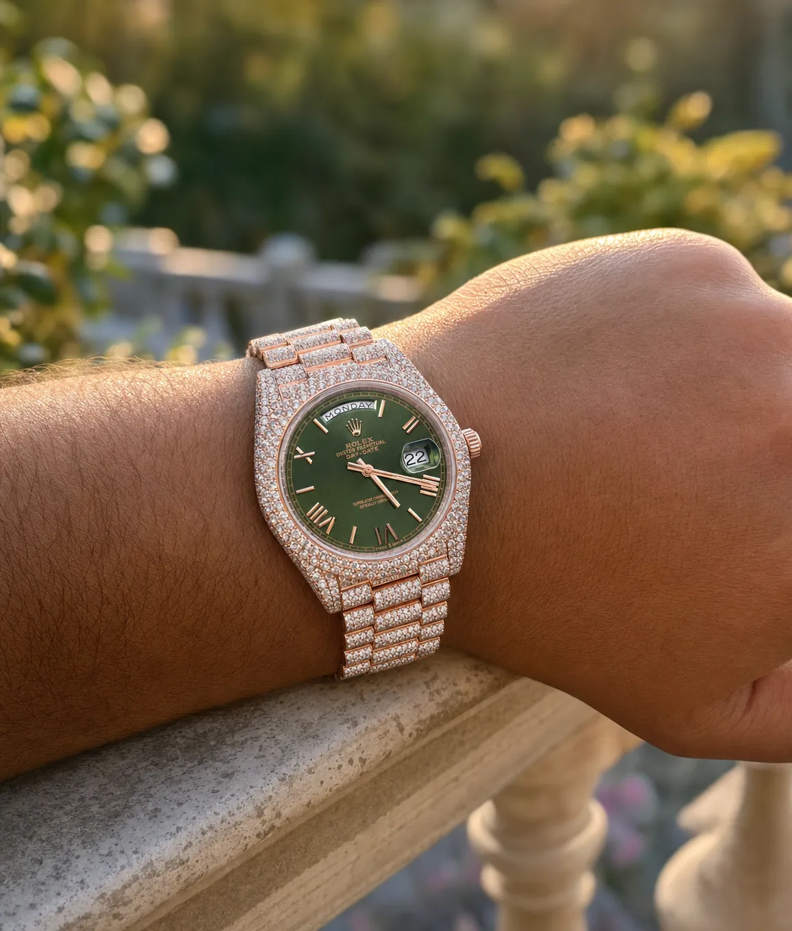 Day-Date Icedout Watch with Olive Green Dial D1147519302