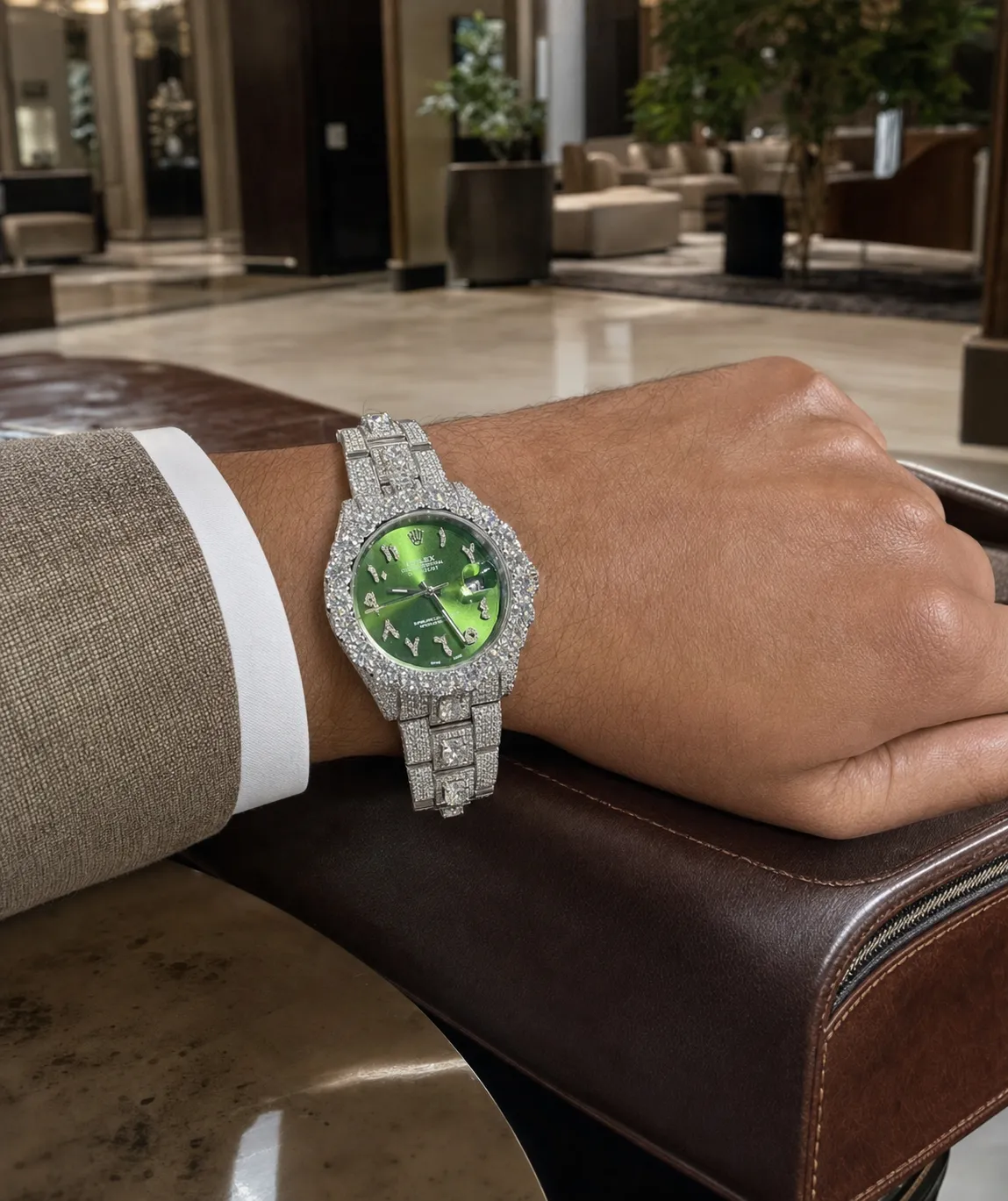 Datejust Icedout Watch with Green Arabic Dial D1215019310