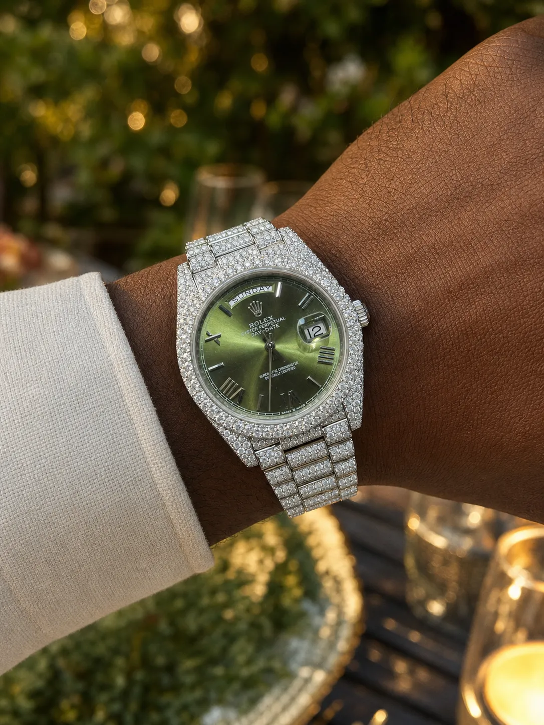 Day-Date Icedout Watch with Olive Green Dial D1080019316