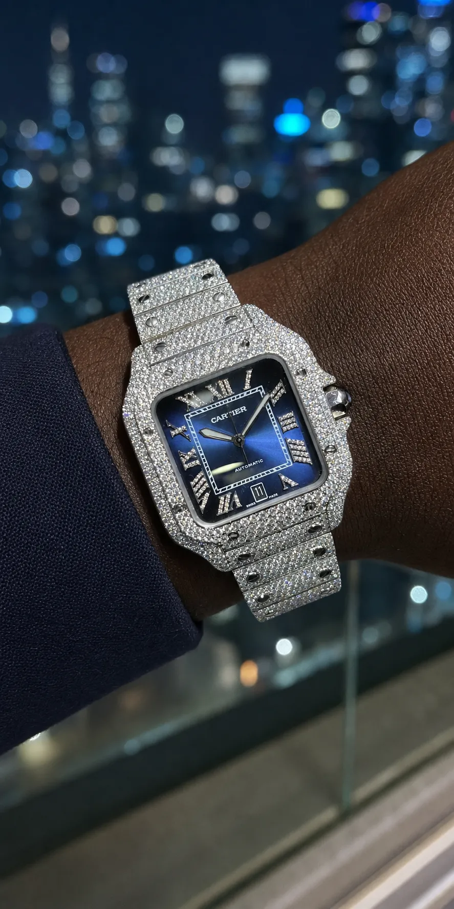 Santos de Cartier Icedout Watch with Blue Dial D1147519334