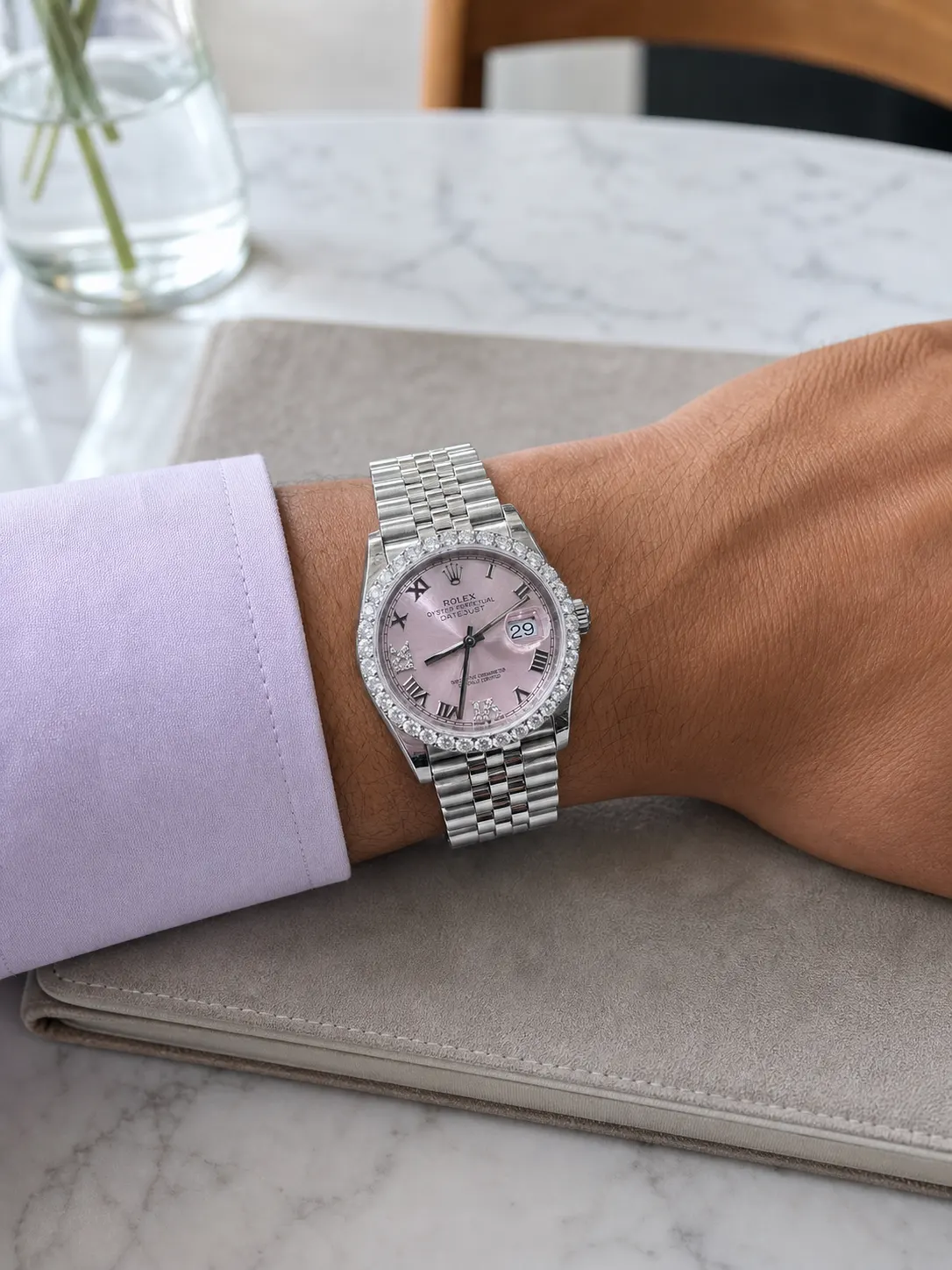 Datejust 36mm Icedout Watch with Pink Dial D540019347