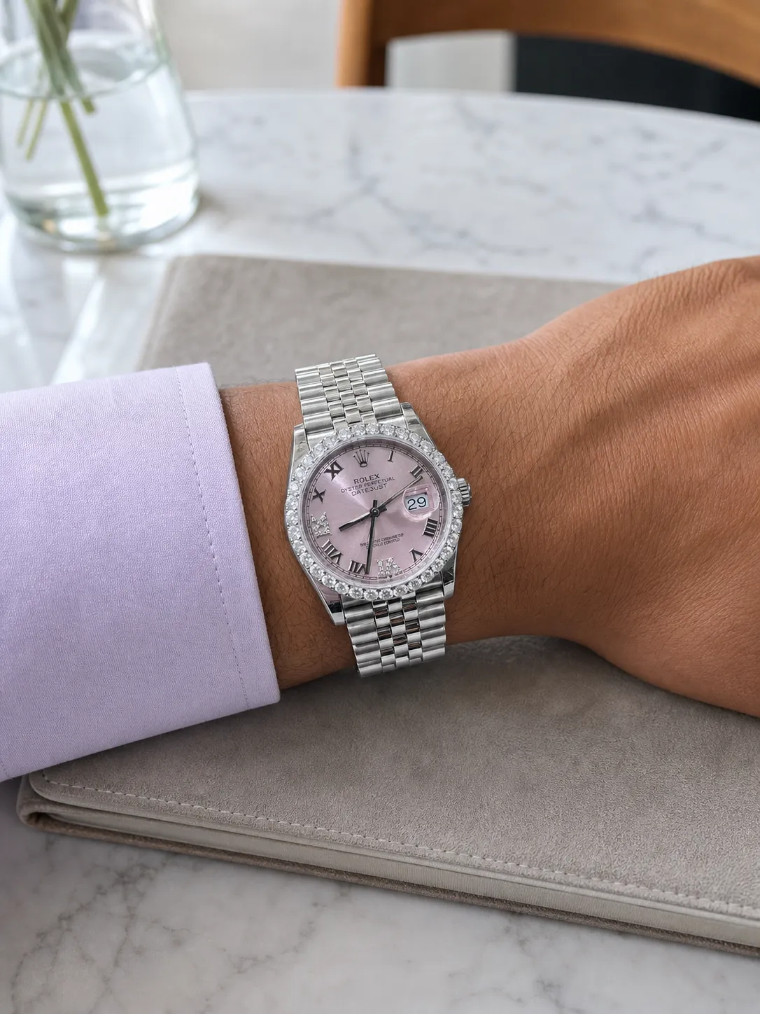 Datejust 36mm Icedout Watch with Pink Dial D540019347