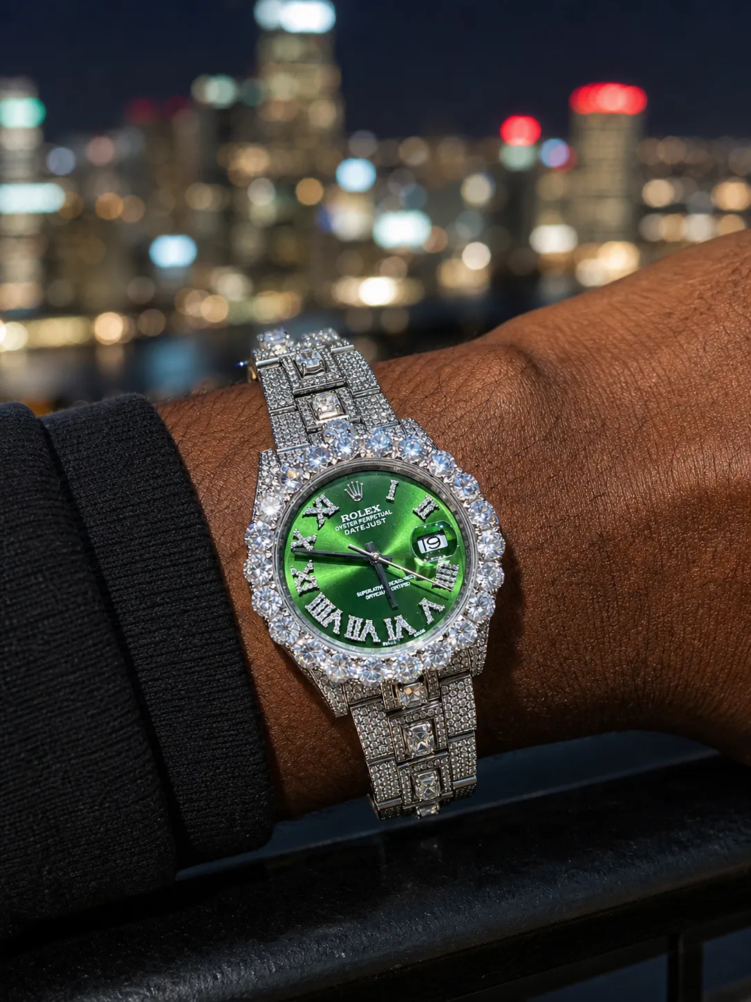 Datejust 36mm Icedout Watch with Green Dial D1147519350