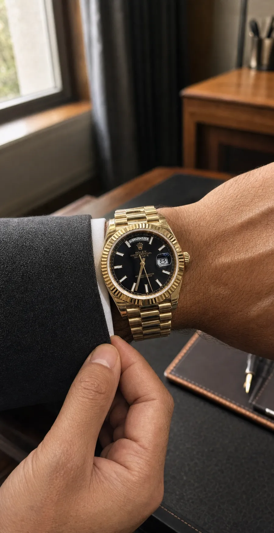Day-Date 40mm Gold-Tone Watch with Black Dial D398319385