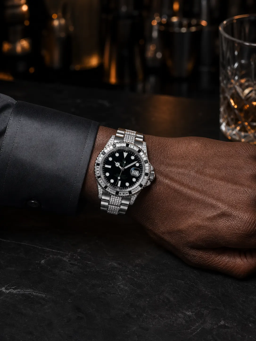 GMT-Master II Icedout Watch with Baguette Bezel D1147519396