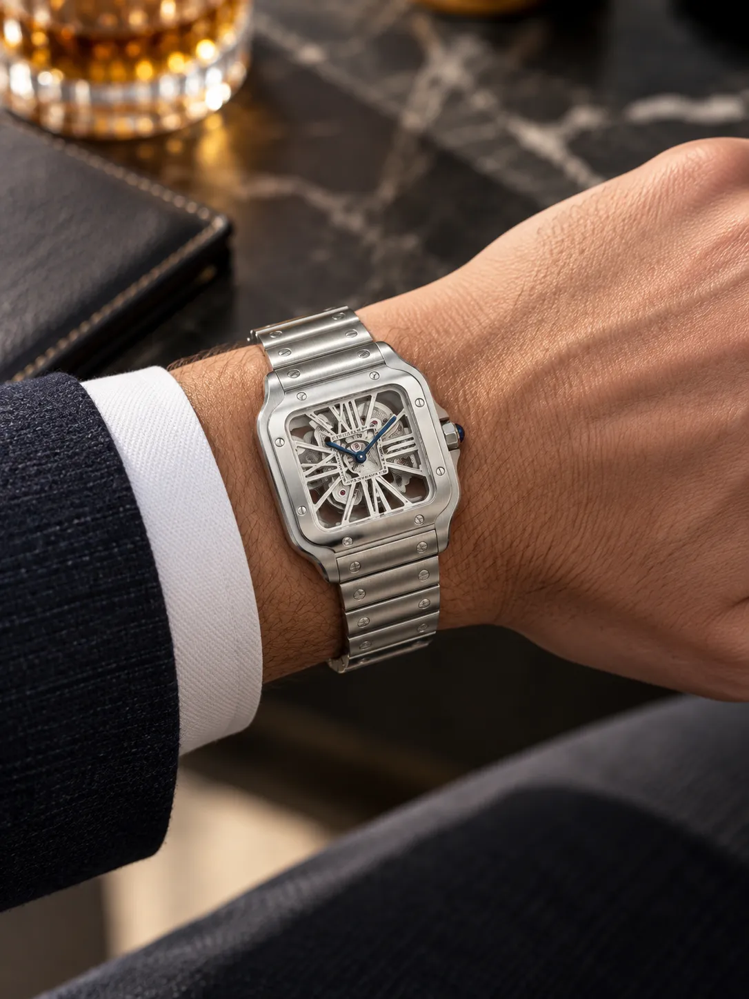 Cartier Santos Skeleton Silver-tone Watch 0604 D459019902